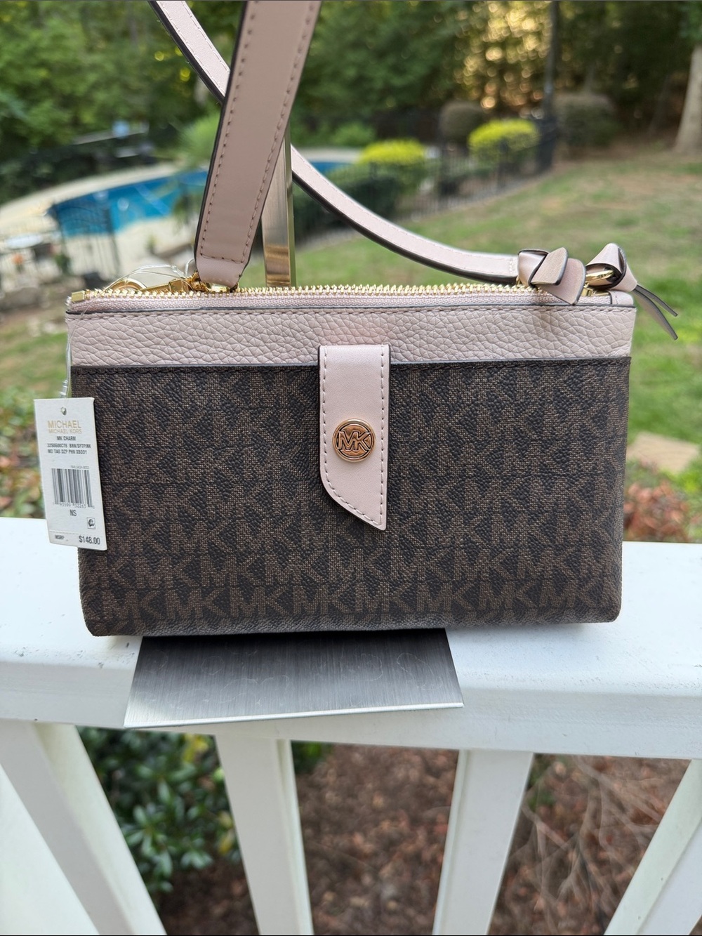 Michael Kors Brown Logo Crossbody with Light Taupe Strap NWT - Picture 5 of 17